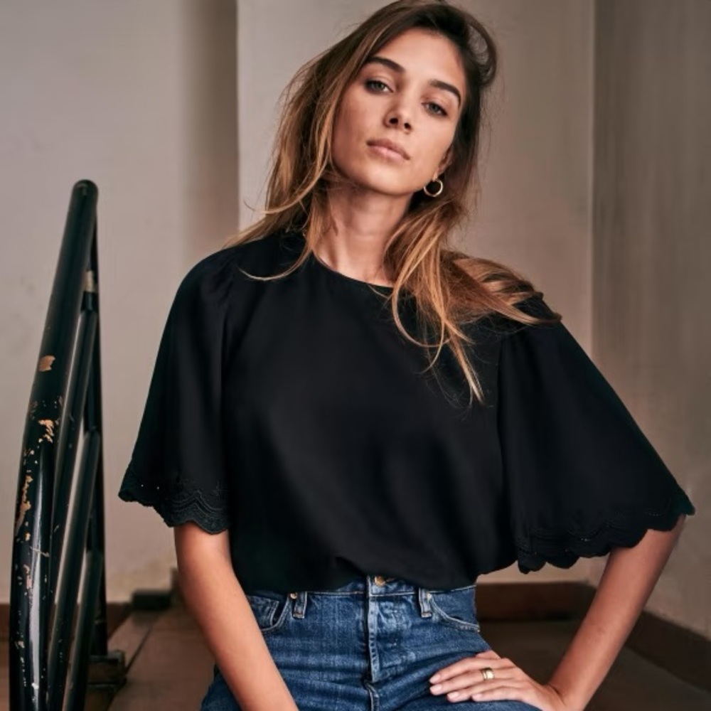 NWT Sezane Leopoldine Blouse - Noir